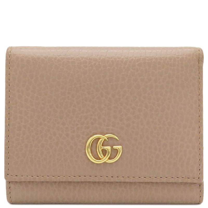 Gucci Trifold Wallet Petit Marmont Compact Wallet Leather Beige Gold Hardware