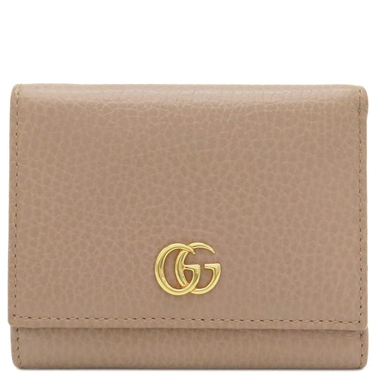 Gucci Trifold Wallet Petit Marmont Compact Wallet Leather Beige Gold Hardware