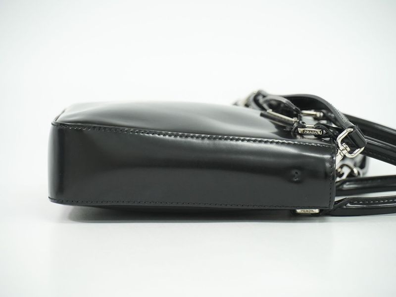 Authentic Prada Small Brushed Leather Tote 2WAY Shoulder Bag Handbag Pochette