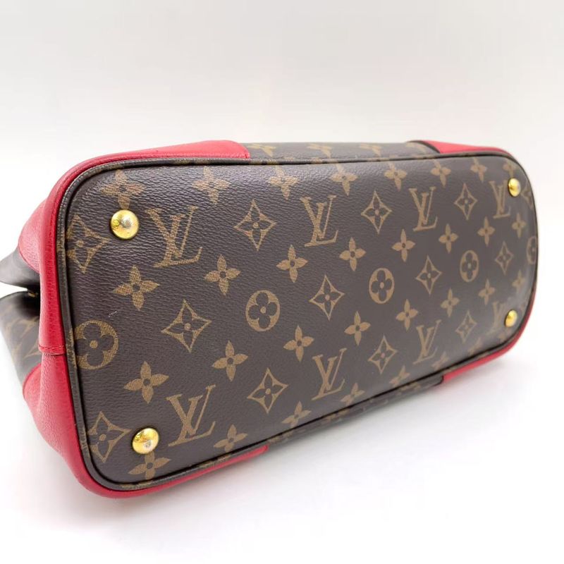 Louis Vuitton Flandrin Monogram Threes Leather X PVC Brown X Red Tote Bag Gold