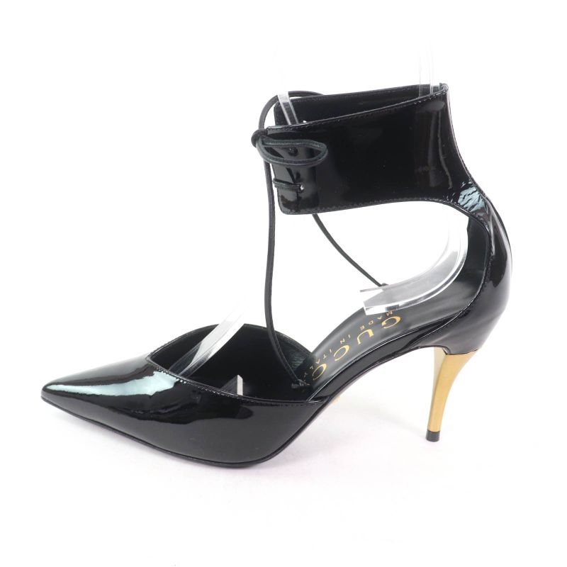 Gucci 721045 Pointed Toe Patent Leather Pumps Black 36 With Box And Storage Bag