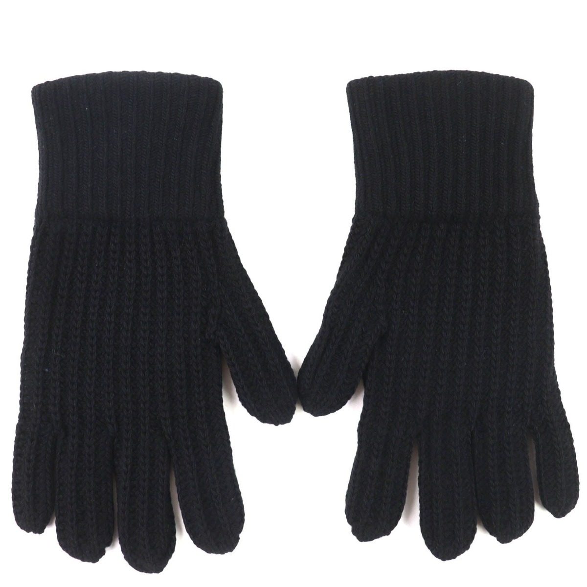 Prada Made Virgin Wool Cashmere Re-Nylon Triangle Logo Plat Rib Knit Gloves — view 3