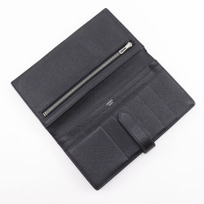 Hermes Bearn Courchevel Black/silver Hardware □O Unisex Long Wallet