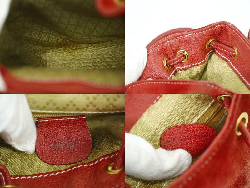 Authentic Gucci Bamboo Backpack Sac Backpack Suede Leather Red Bamboo Bag