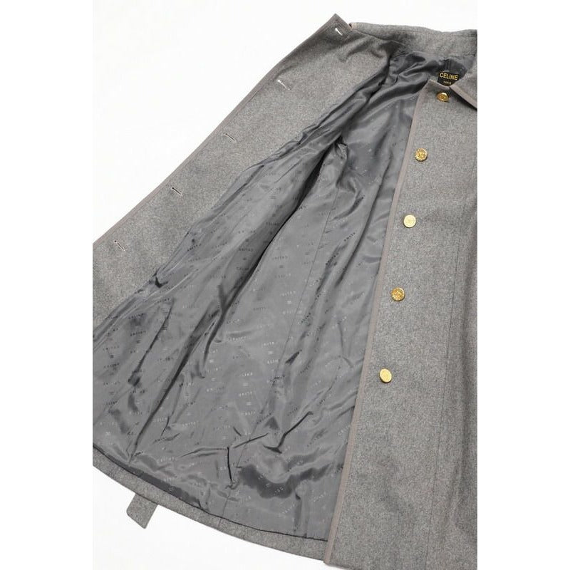Celine Vintage Stainless Steel Collar Coat Belted Long Logo Buttons — view 4
