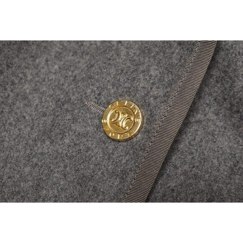 Celine Vintage Stainless Steel Collar Coat Belted Long Logo Buttons — view 5