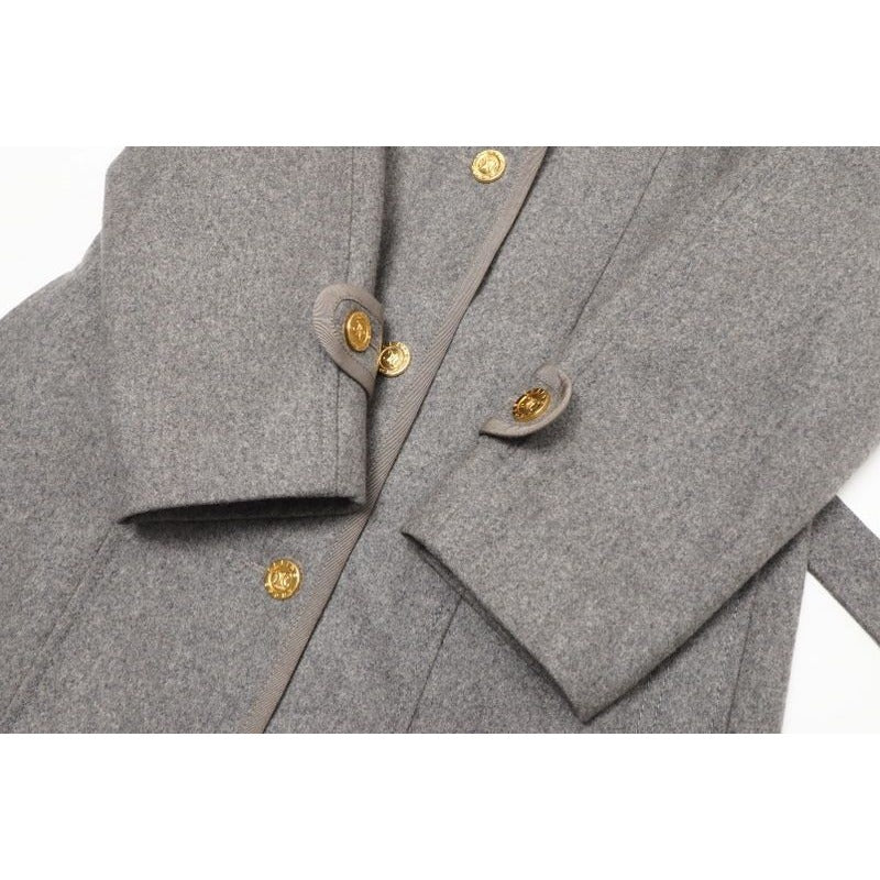 Celine Vintage Stainless Steel Collar Coat Belted Long Logo Buttons — view 6