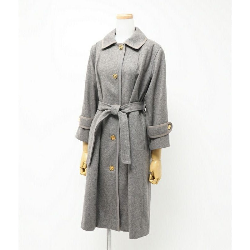 Celine Vintage Stainless Steel Collar Coat Belted Long Logo Buttons