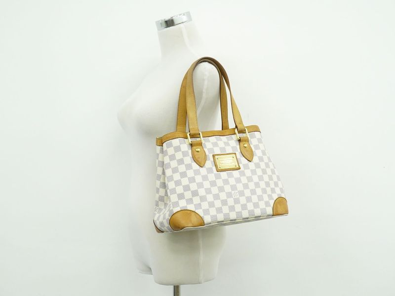Authentic Louis Vuitton LV Hampstead PM Damier Azure Tote Handbag White N51207
