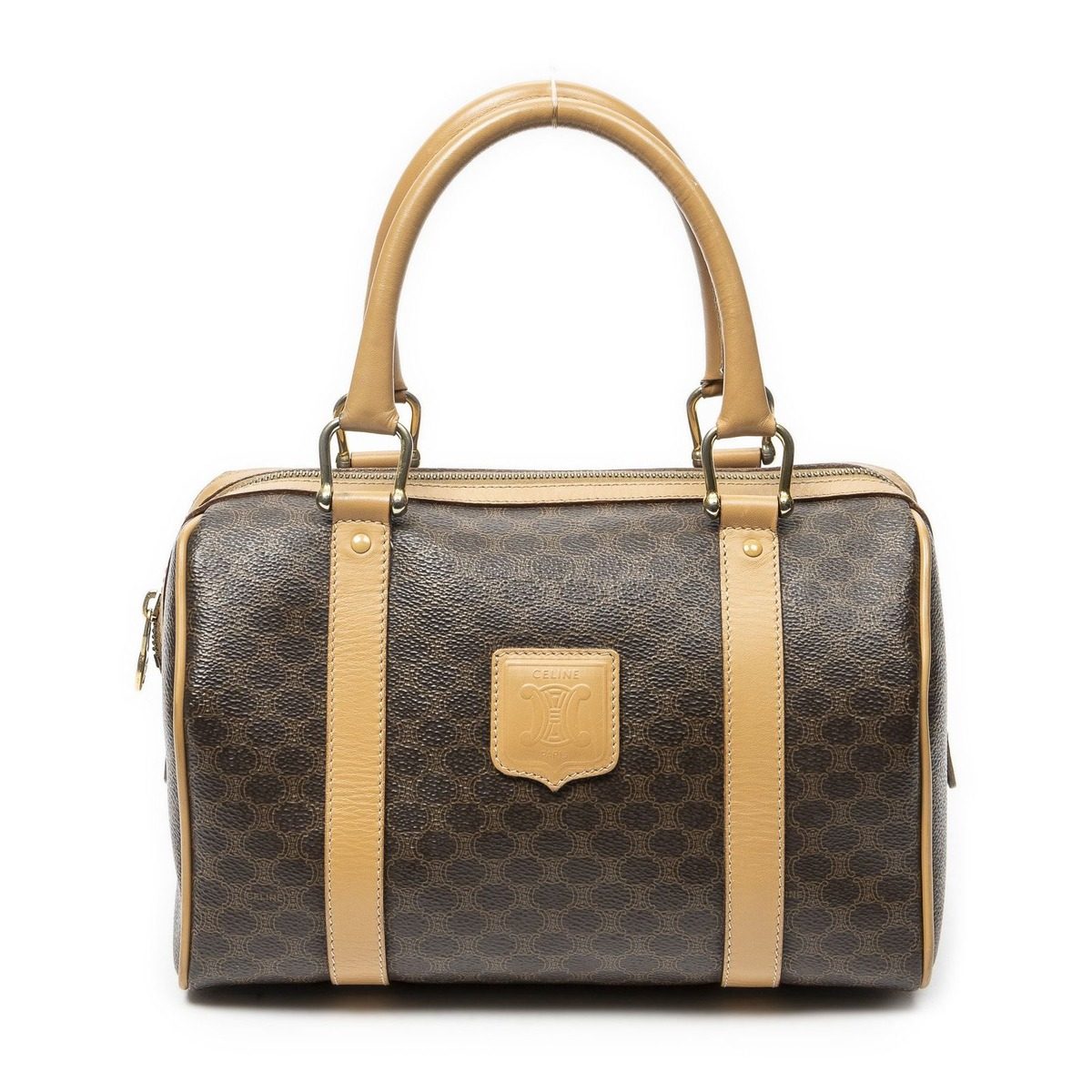 Celine Small Boston Brown Beige Macadam Canvas T-Shirt