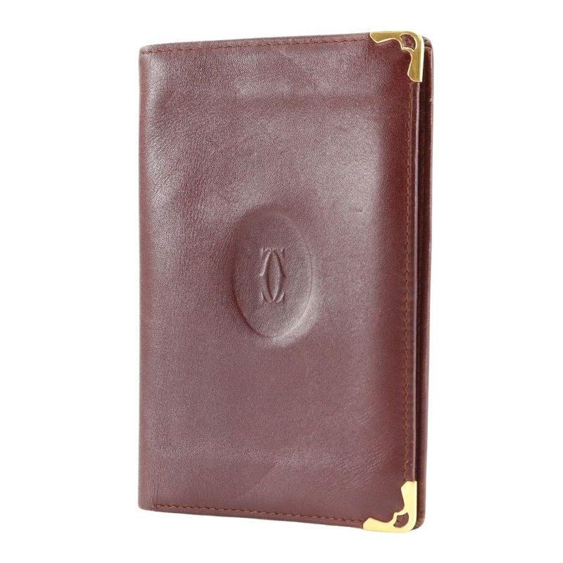 Cartier Mustline Billfold Calf Bordeaux Unisex Folding Wallet
