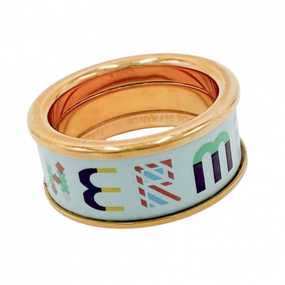 Hermes Ring Bricol MM Aurora 55 Pink Gold Plated Light Blue