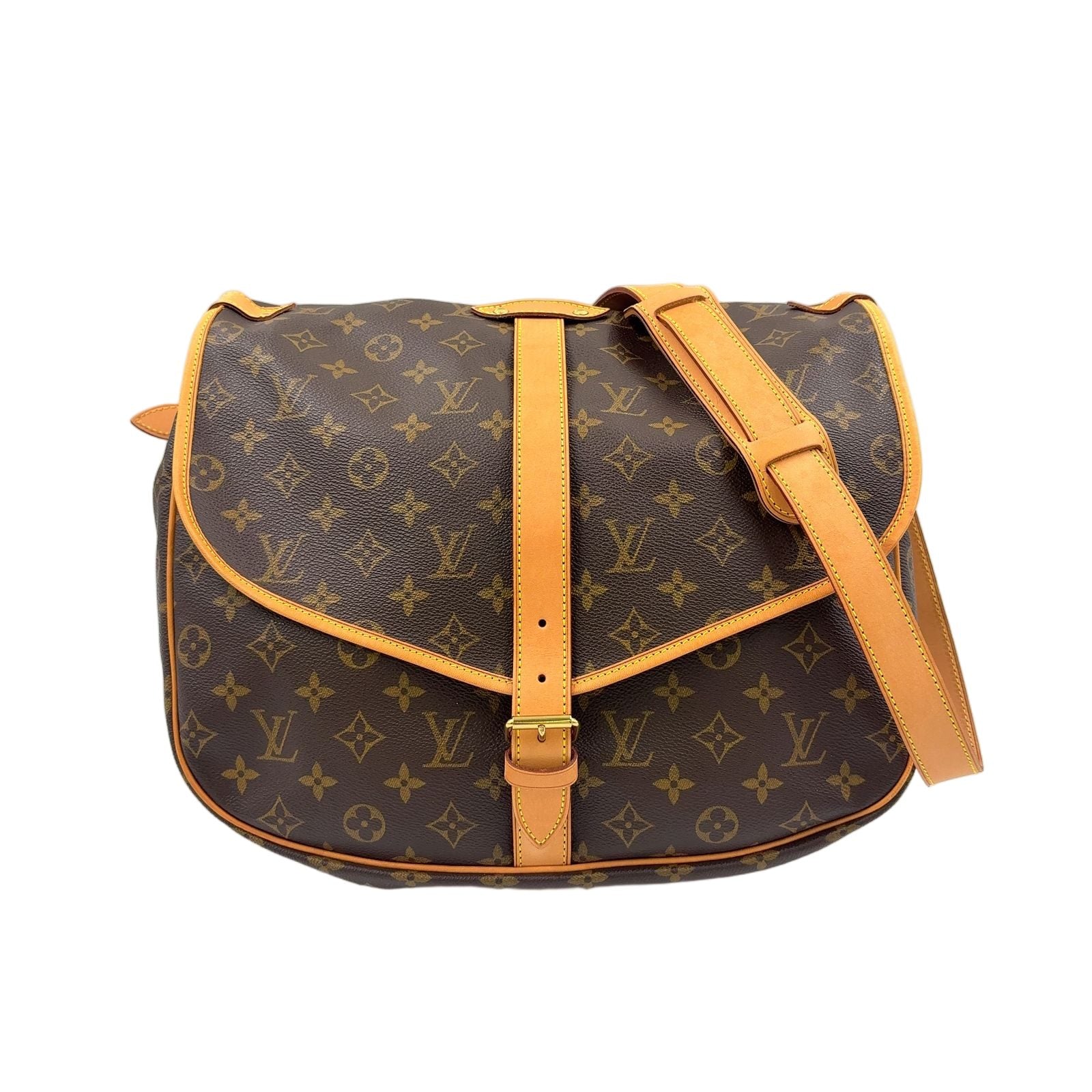 Louis Vuitton Saumur 35 Monogram Leather Brown Shoulder Bag Gold