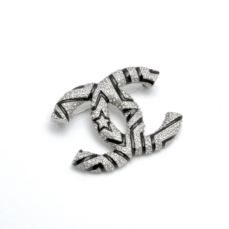 Chanel Brooch Corsage Silver Coco Mark Star Rhinestone