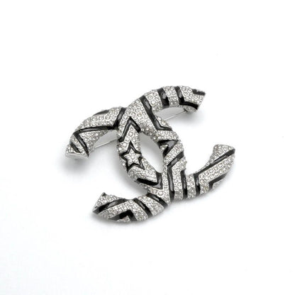 Chanel Brooch Corsage Silver Coco Mark Star Rhinestone