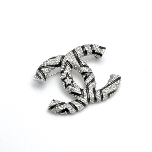 Chanel Brooch Corsage Silver Coco Mark Star Rhinestone