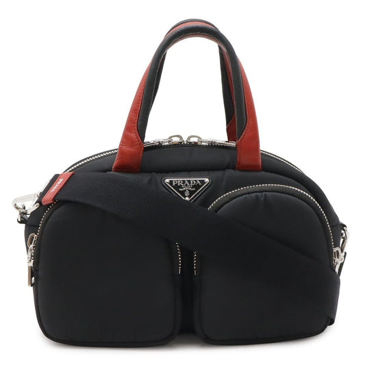 Prada Triangle Logo Mini Boston 2-Way Shoulder Bag Nylon Nero Black Red