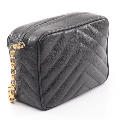 Chanel Shoulder Bag Stitch Chevron Black Leather Fringe Mini Chain — view 2