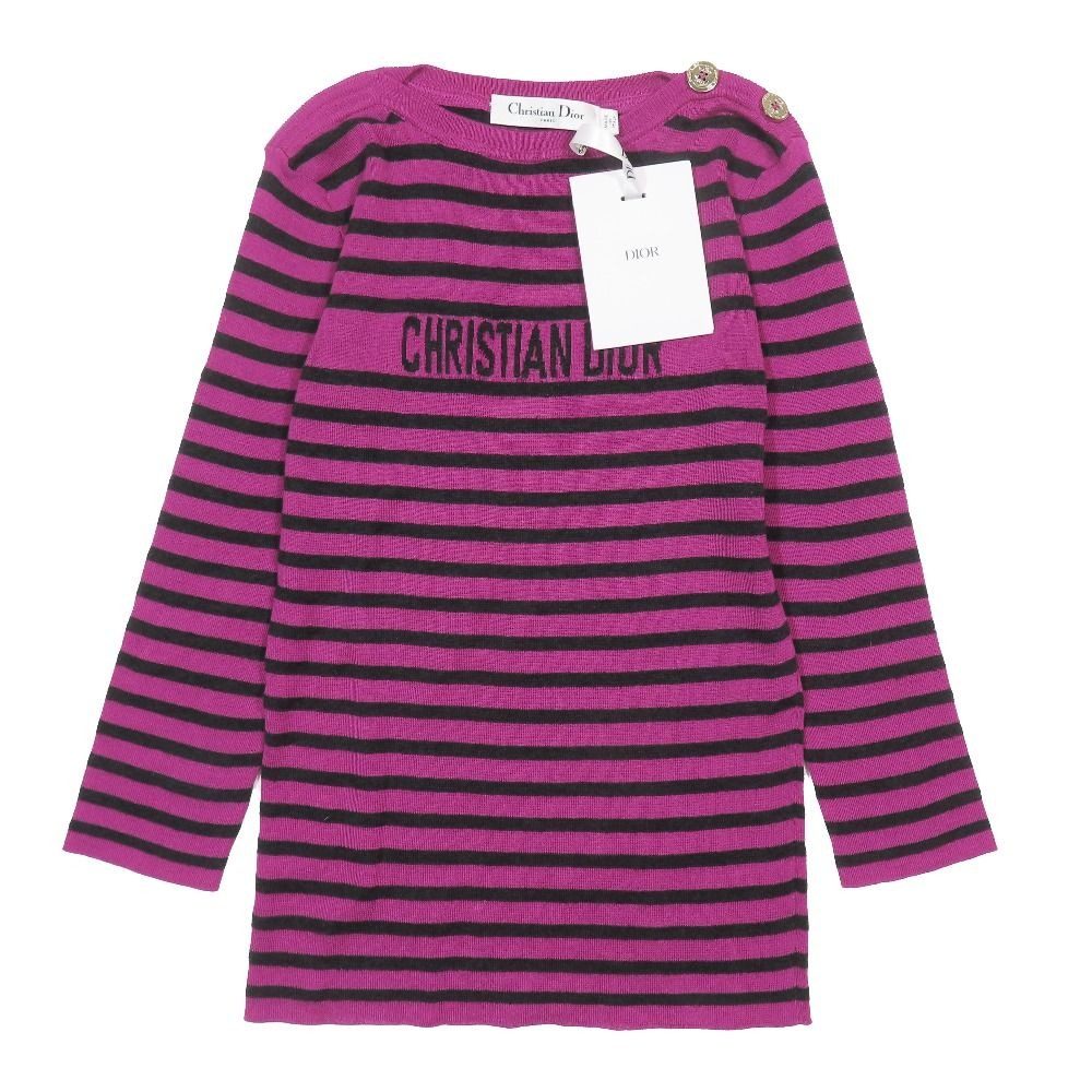 Dior Signature Logo Border Pattern Knit Cashmere Silk Blend Long Sleeve Purple