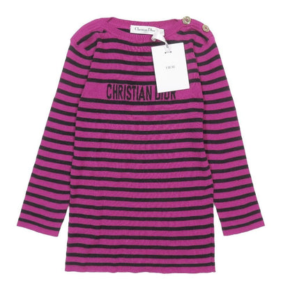Dior Signature Logo Border Pattern Knit Cashmere Silk Blend Long Sleeve Purple