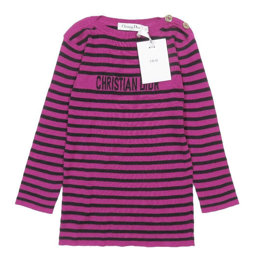 Dior Signature Logo Border Pattern Knit Cashmere Silk Blend Long Sleeve Purple