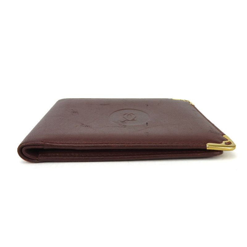 Cartier Wallet Must Leather Bordeaux Fold Logo Compact Women Men Cartier