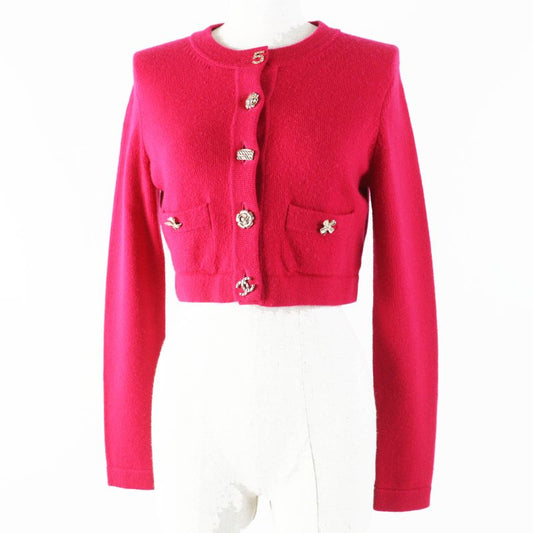 CHANEL 22AW P73483 100% Cashmere Lucky Charm Cropped Length Knit Cardigan