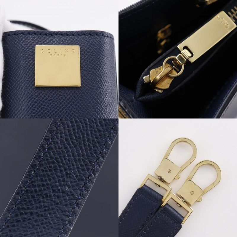 Celine 2WAY Shoulder Vintage Mc1739 Calf Navy Blue Ladies Handbag