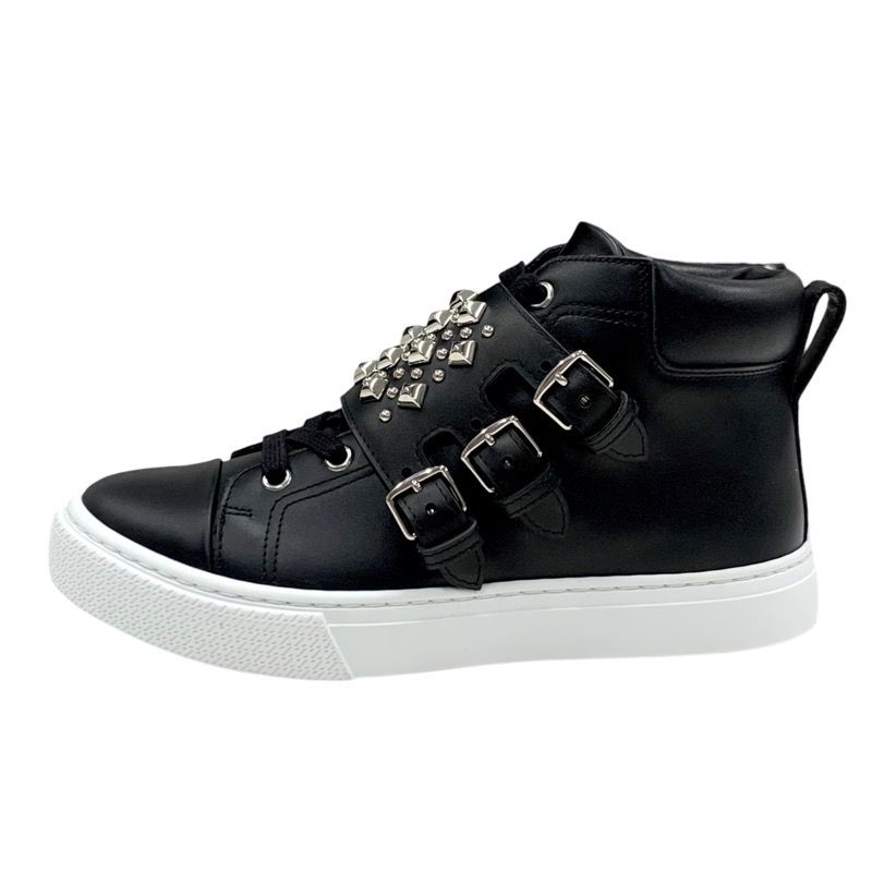 Hermes Hanky ​​sneakers Shoes Leather Black Silver Unused Studded High Cut