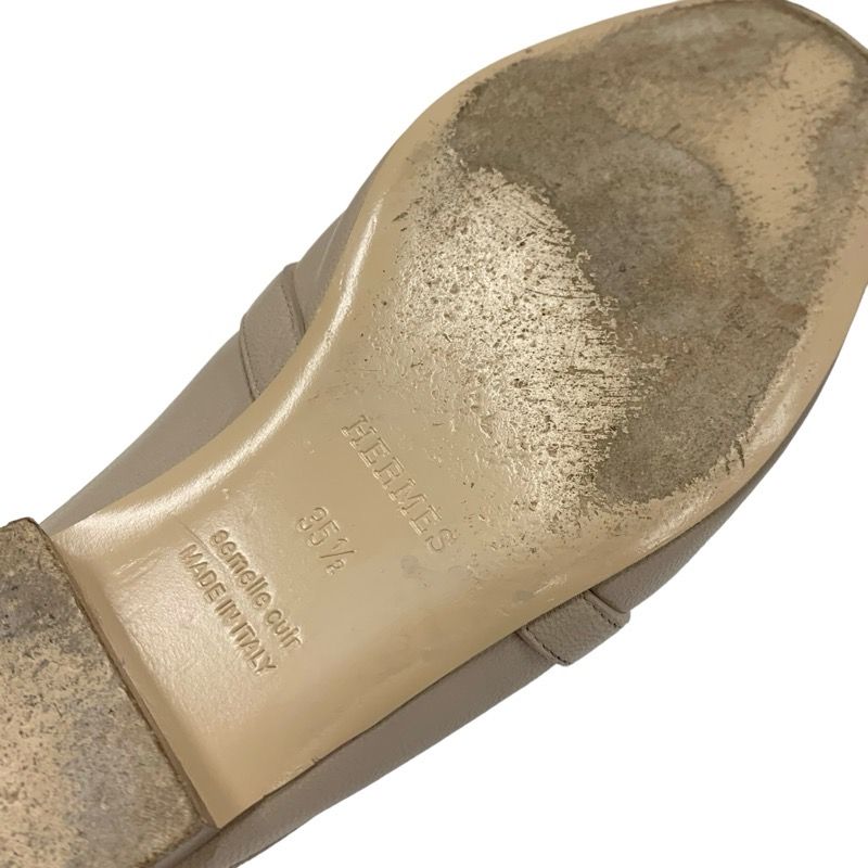 Hermes Oz Flat Shoes Leather Beige Gold Mule Kelly Hardware