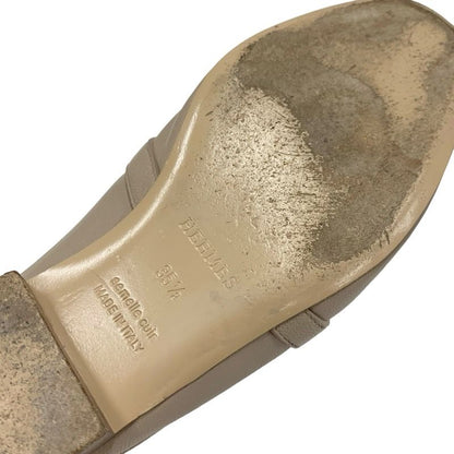 Hermes Oz Flat Shoes Leather Beige Gold Mule Kelly Hardware