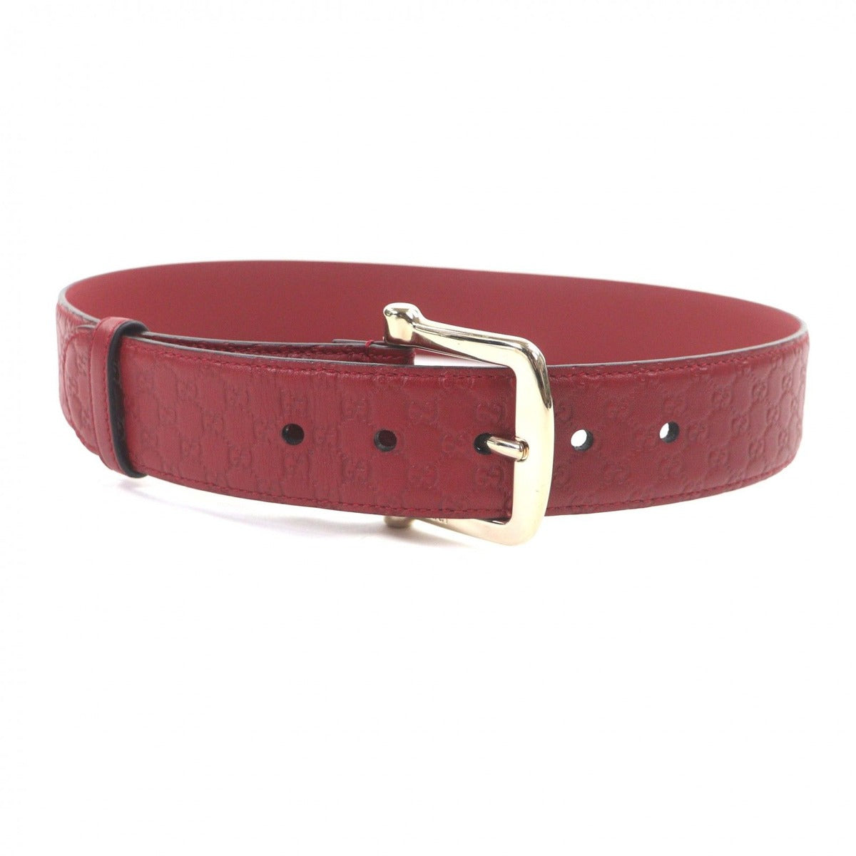 Gucci Micro Guccissima GG Pattern Pin Buckle Leather Belt Red Gold — view 2