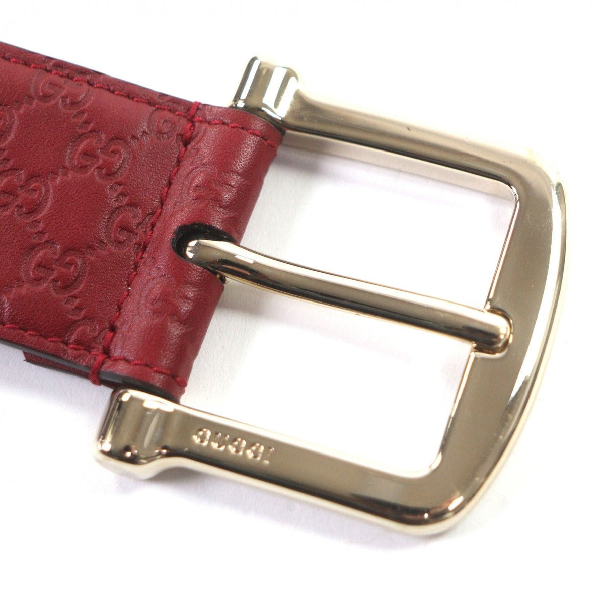 Gucci Micro Guccissima GG Pattern Pin Buckle Leather Belt Red Gold — view 4