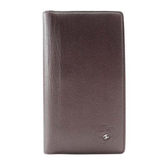 Chanel Camellia Coco Mark Leather Metallic Purple Long Wallet