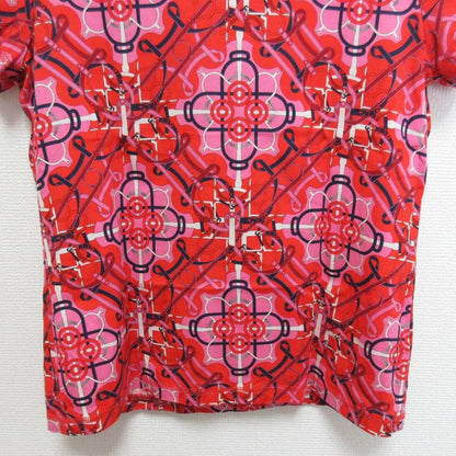Hermes Geometric Pattern Short Sleeve T-Shirt Red Size 40 Pink Ladies Used