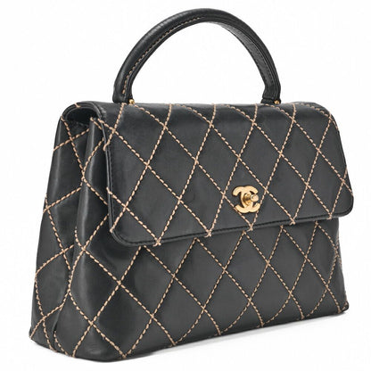 Chanel Coco Mark Wild Stitch Turnlock Handbag Calfskin Black With Gold Hardware