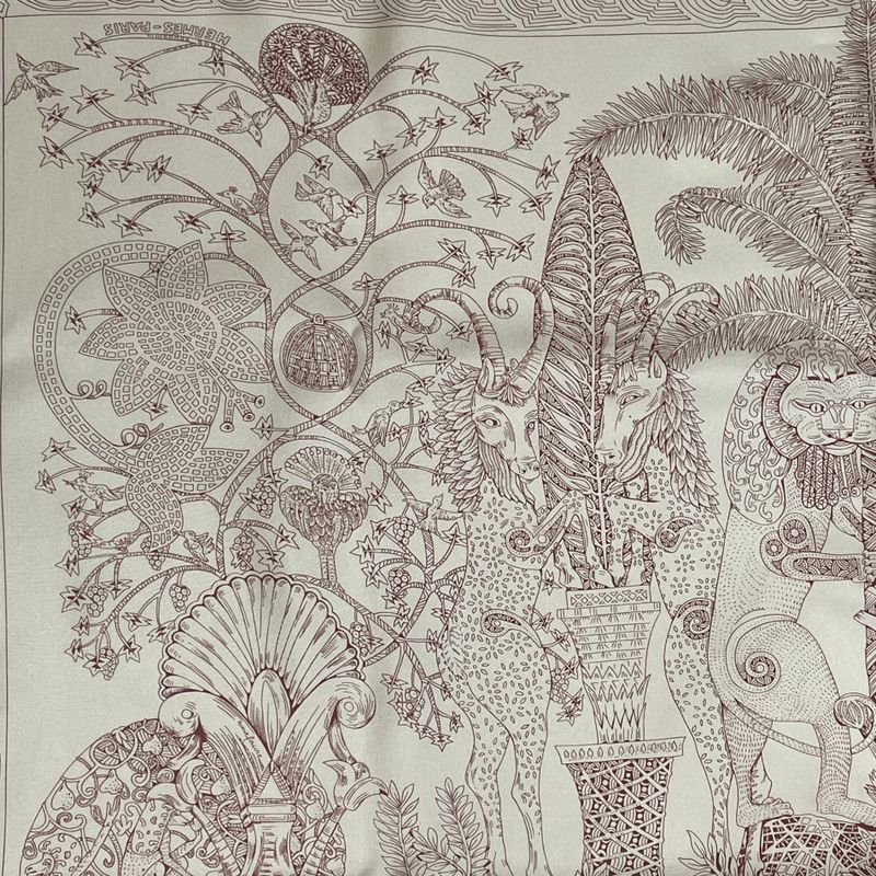 Hermes Legend Of The Trees Scarf Lion Sheep Silk Pink