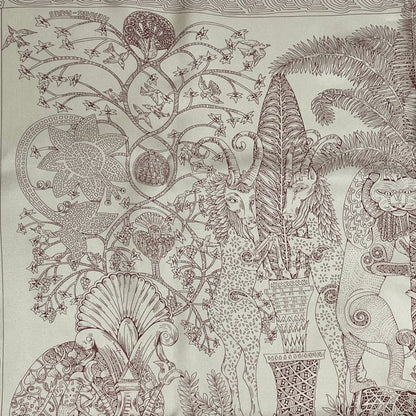 Hermes Legend Of The Trees Scarf Lion Sheep Silk Pink