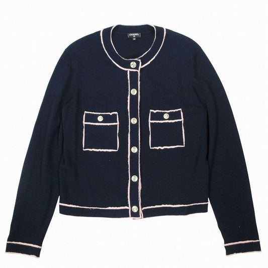 Chanel No5 Cashmere Cardigan Long Sleeve Bicolor Navy Pink 40