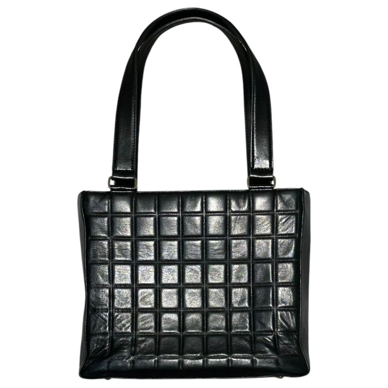 Chanel 02's Vintage Chocolate Bar Stitch Lamb Leather Hand Tote Bag Vintage