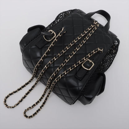 Chanel Quilted Lambskin Chain Backpack Mesh Black Gold Random Plate