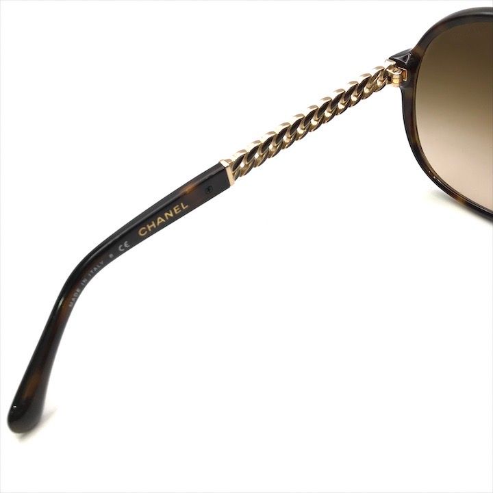 Chanel CC Logo Sunglasses Eyewear Tortoiseshell Pattern Chain Motif Brown