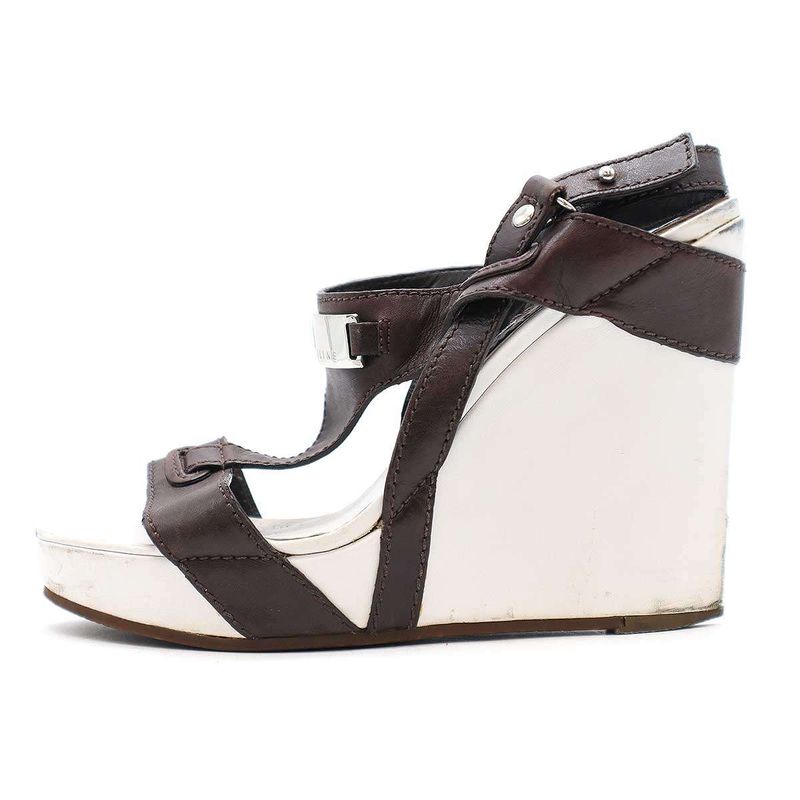 Celine Wedge Sole Strap Sandal White and Brown 36