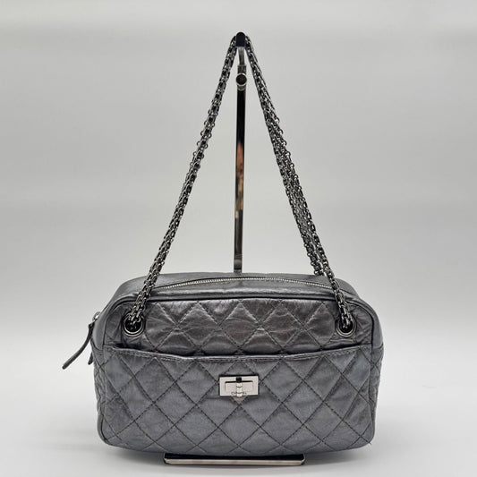 Chanel Shoulder Bag 2.55 Quilted Silver Leather Seal