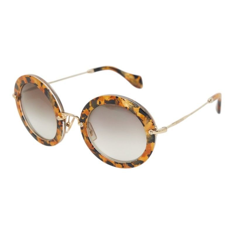Miu Miu Miu Gradient Round Sunglasses Brown Gold Acetate Plated Eyewear