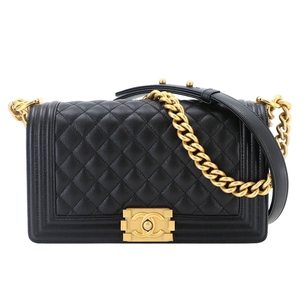 Chanel Boy Chain Shoulder Bag Lambskin Black Gold