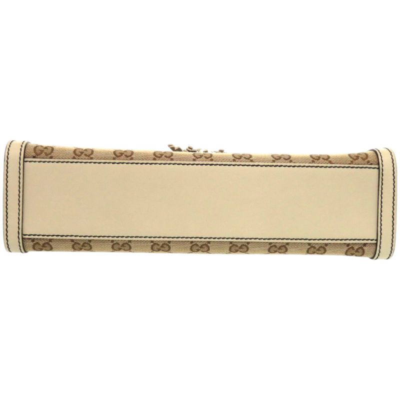 Gucci Emily Horsebit 295402 520931 GG Canvas Leather White Shoulder Bag 0526