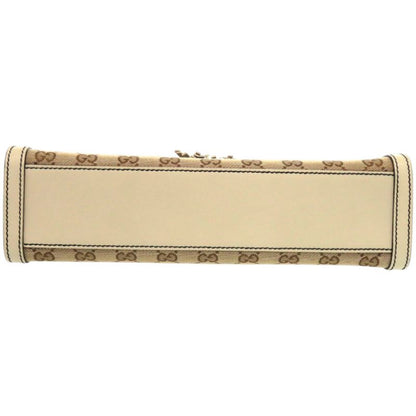 Gucci Emily Horsebit 295402 520931 GG Canvas Leather White Shoulder Bag 0526