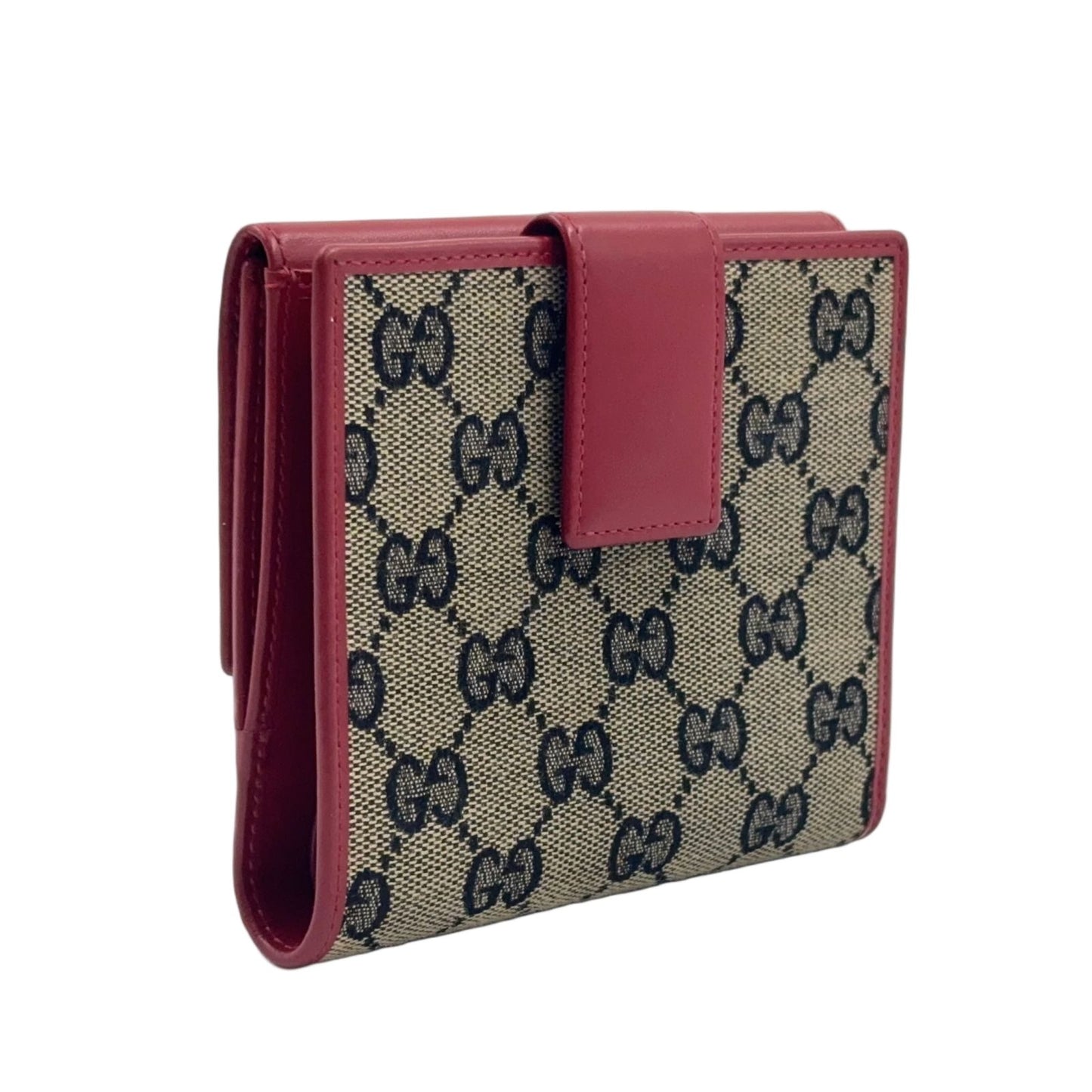 Gucci GG Canvas Metal Bar-w Hook Leather Beige Red Wallet Silver — view 2