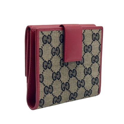 Gucci GG Canvas Metal Bar-w Hook Leather Beige Red Wallet Silver — view 2